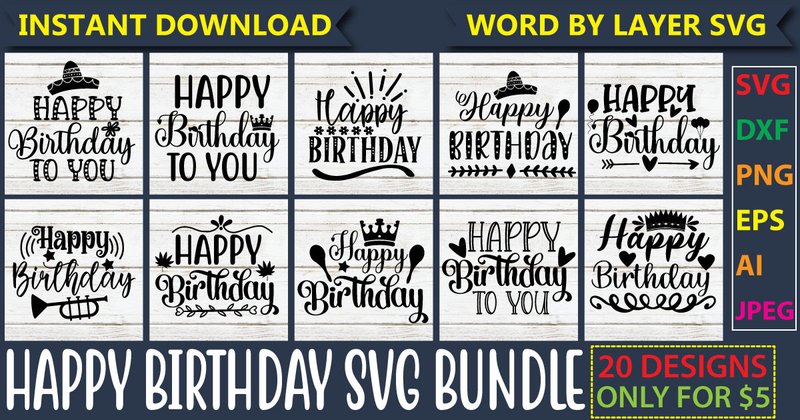 Happy Birthday SVG Bundle (by RSvgzone)