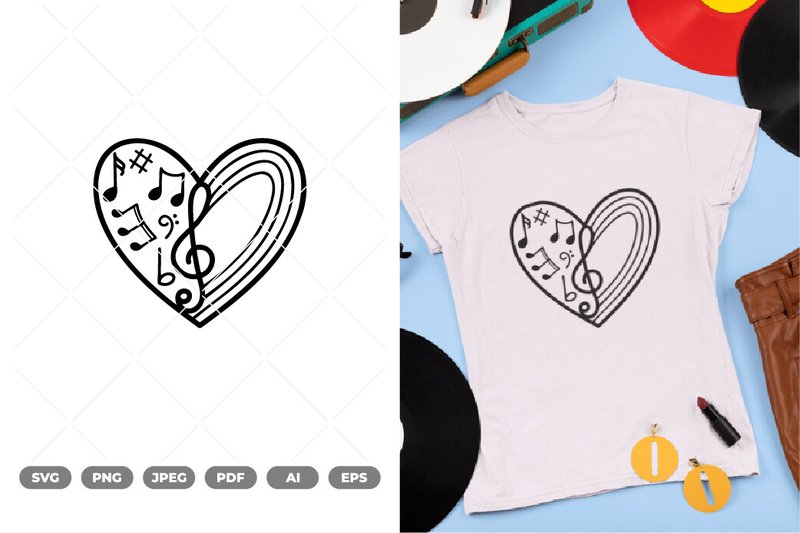 Heart Music Notes SVG & Clipart (by PIN Crafter)
