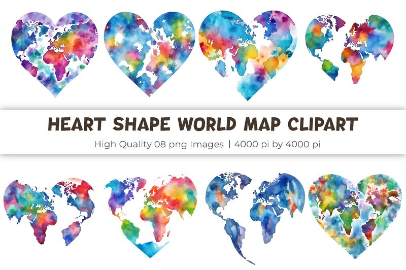 Heart Shape World Map Watercolor (by mirazooze)