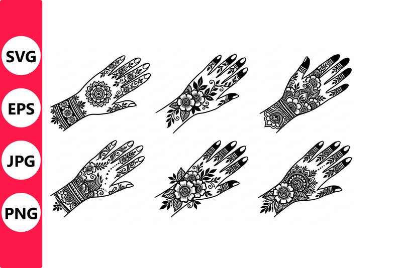 Henna Hand Tattoo Designs Collection (by SVG vector PNG)