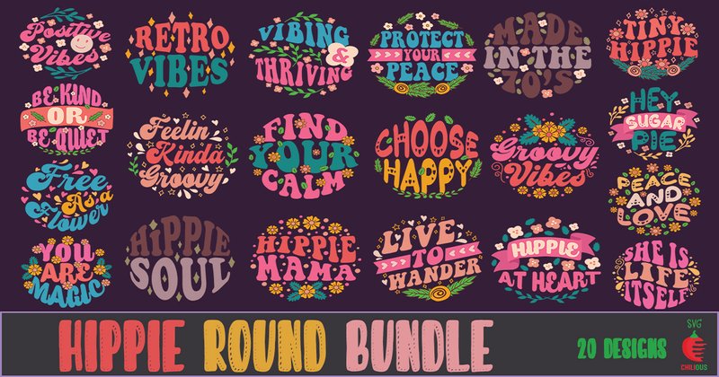 Hippie Round SVG Design Bundle (by Chilious)
