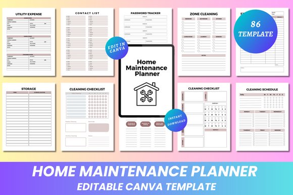 Home Maintenance Planner Canva KDP (by DIGITAL PRINT BOX)