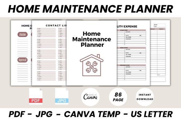 Home Maintenance Planner Canva Template (by DIGITAL PRINT BOX)