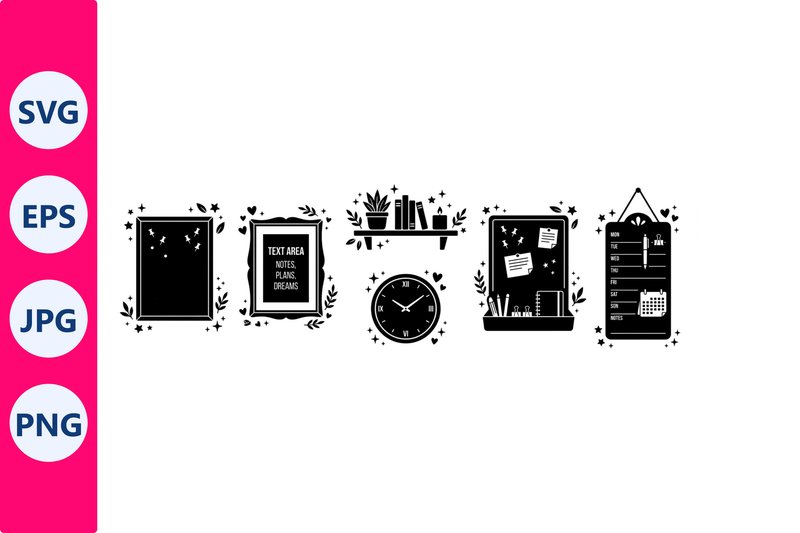 Home Office Decor Notes Clock Calendar (by SVG vector PNG)