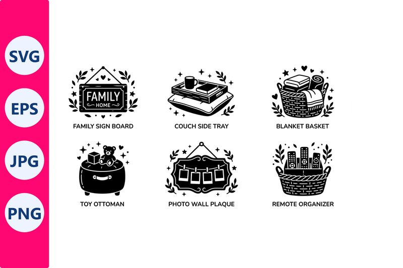 Home Organization Black and White Icons (by SVG vector PNG)