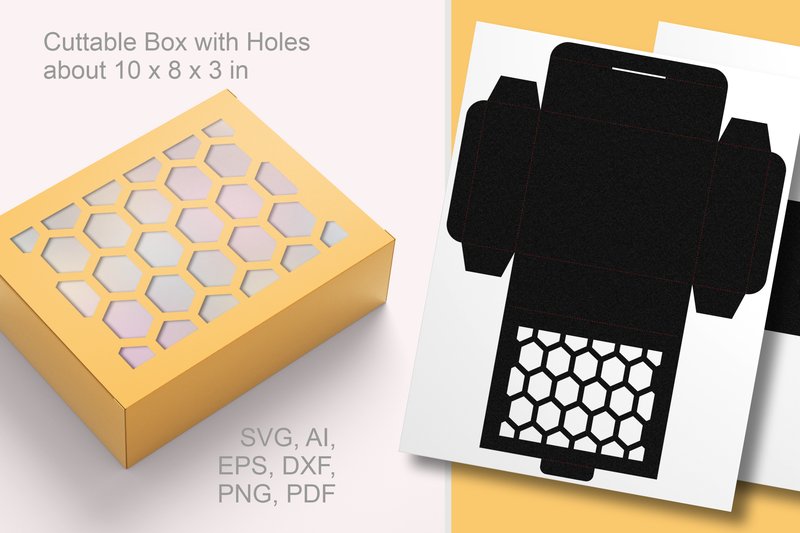 Honeycomb Holes Rectangular Box Template (by print.cut.hang)