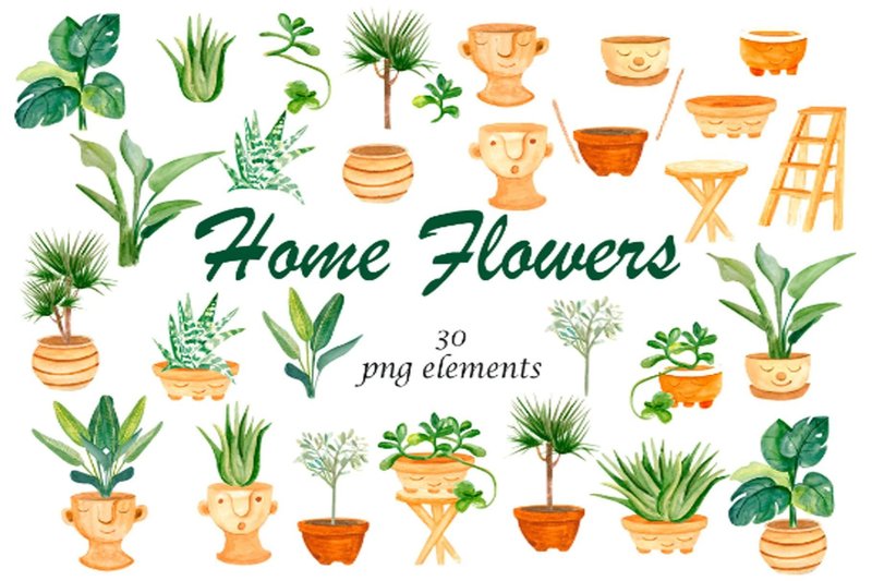 House Plants, Boho Home Decor Watercolor (by InnnaArt)