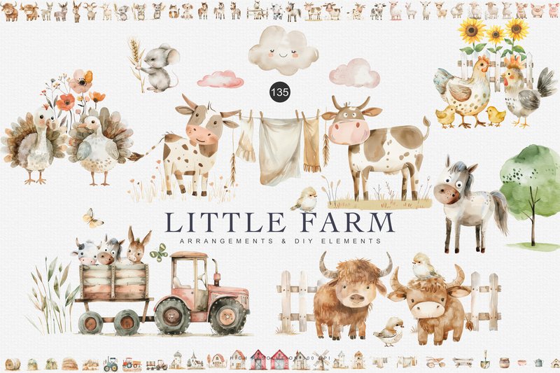 Huge Set Watercolor Farm Animal Clipart (by Patishop Art)