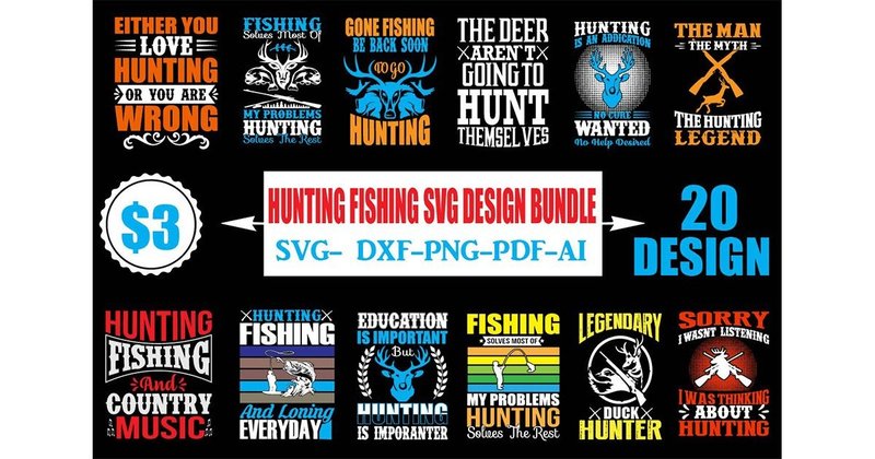 Hunting Fishing T-shirt Design Bundle (by Taslimabd)