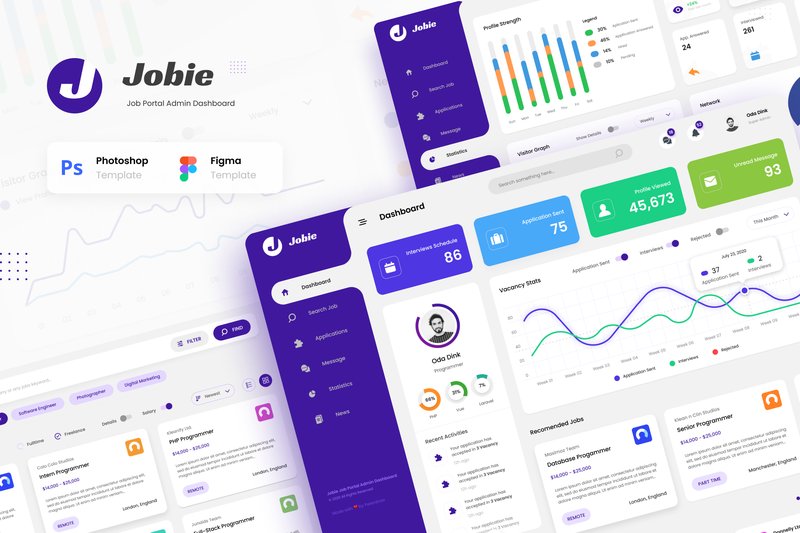Jobie Admin - Portal Dashboard UI Design (by peterdraw)