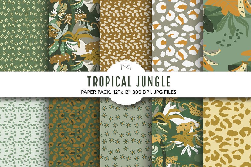 Jungle Digital Paper, Tropical Patterns (by Nina Prints)