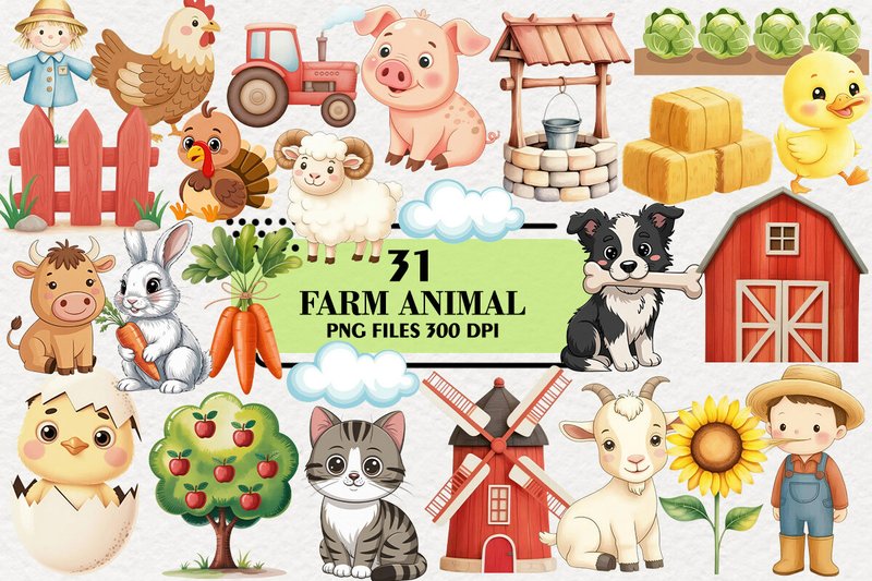 Kawaii Farm Animal Clipart Bundle (by Artistic Garden)