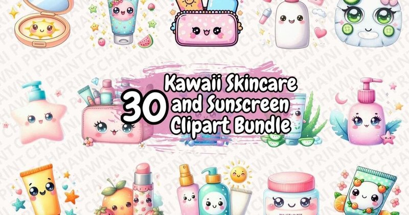Kawaii Skincare and Sunscreen Clipart Bundle (by RedOne Creative)