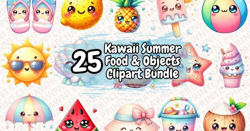 Kawaii Summer Food & Objects Clipart Bundle (by RedOne Creative)