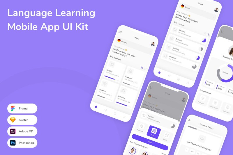 Language Learning Mobile App UI Kit (by betush)