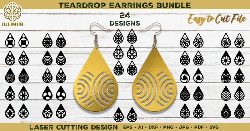 Laser Cutting Teardrop Earrings Bundle (by julimur)