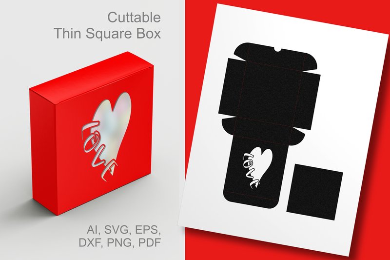 Love N Heart Thin Square Box Template (by print.cut.hang)