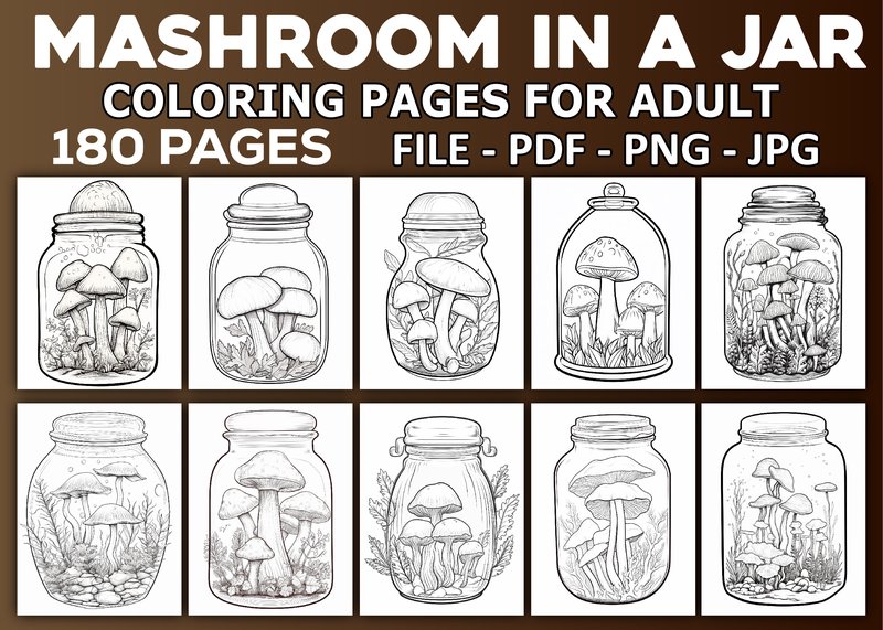 Mashroom in a Jar Coloring Pages Adults (by Sobuj Store)