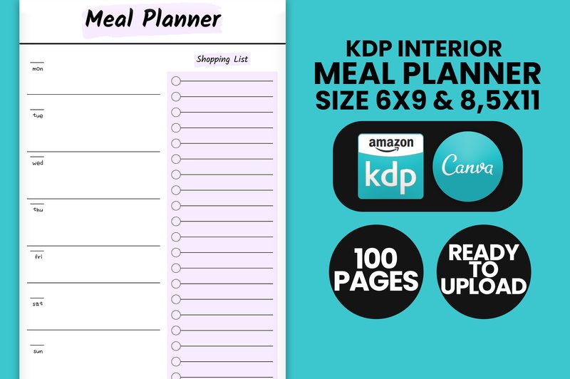 Meal Planner Pink Edit with Canva KDP (by Orange Downloads)