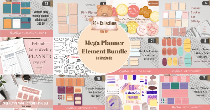 Mega Planners Elements Stickers Bundle (by RimzStudio)