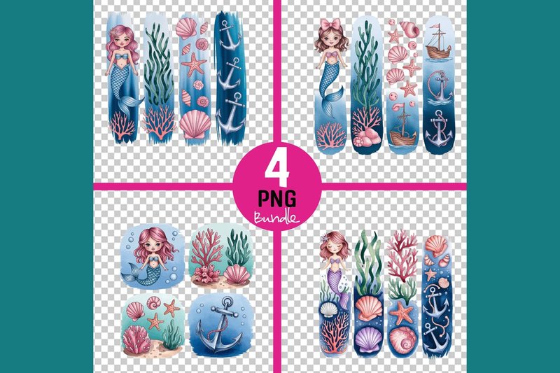 Mermaid Nail Art with Sea Elements (by Design BLOOM)