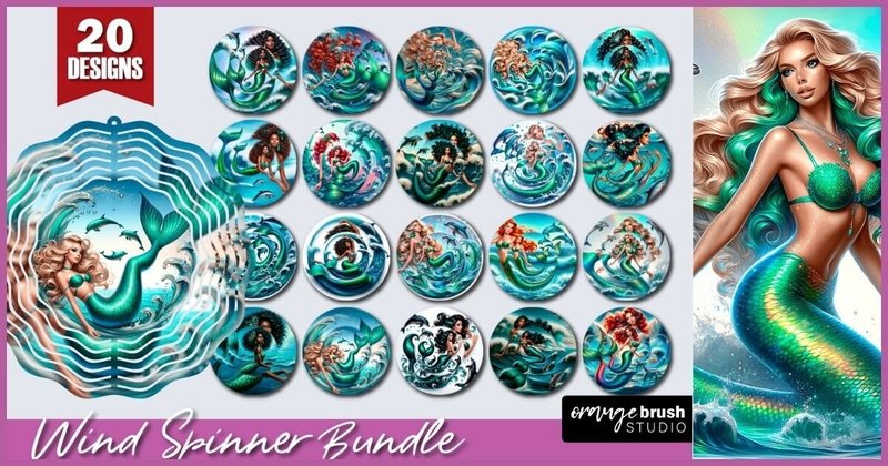 Mermaid Wind Spinner Sublimation Bundle (by Orange Brush Studio)