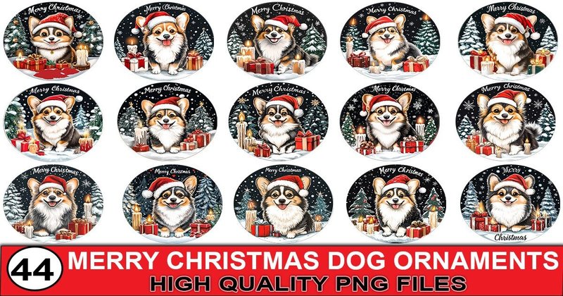 Merry Christmas Dog PNG Ornament Bundle (by SVG Print design)