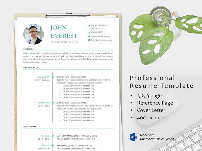 Minimal Resume and Cover Letter Word (by AWRSMdesign)