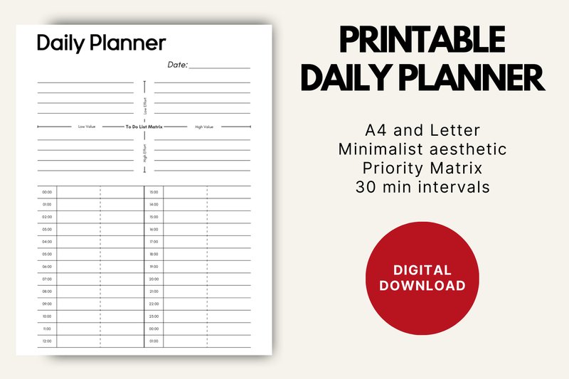 Minimalist Daily Planner Printable (by diyhomeprintables)