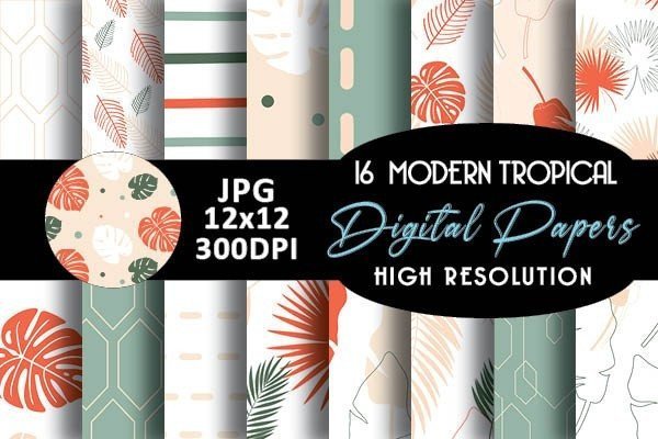 Modern Tropical Digital Papers Patterns (by Grafixeo)