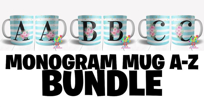 Monogram Mug Sublimation Designs a-z Bundle (by Marila Designs)
