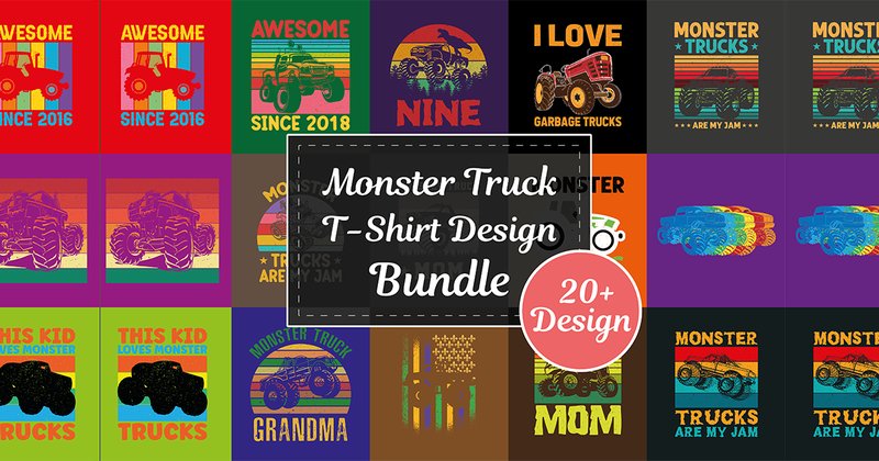 Monster Truck T-Shirt Design Bundle (by Naznin sultana jui)