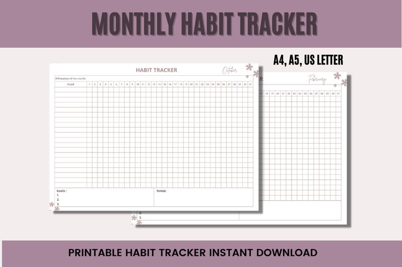 Monthly Habit Tracker Printable (by Dreamwings Creations)
