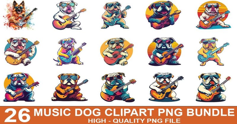 Music Dog Clipart Bundle (by crative8112)