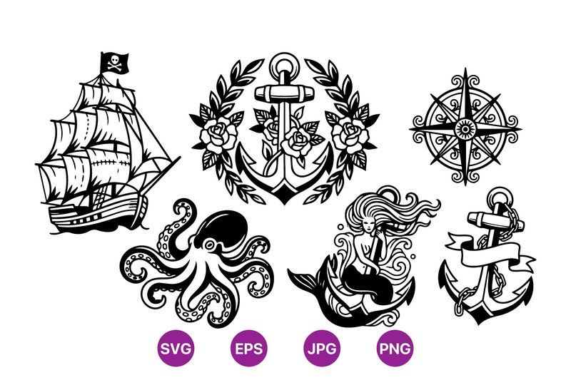 Nautical Vintage Tattoo Designs (by DesignVectx)