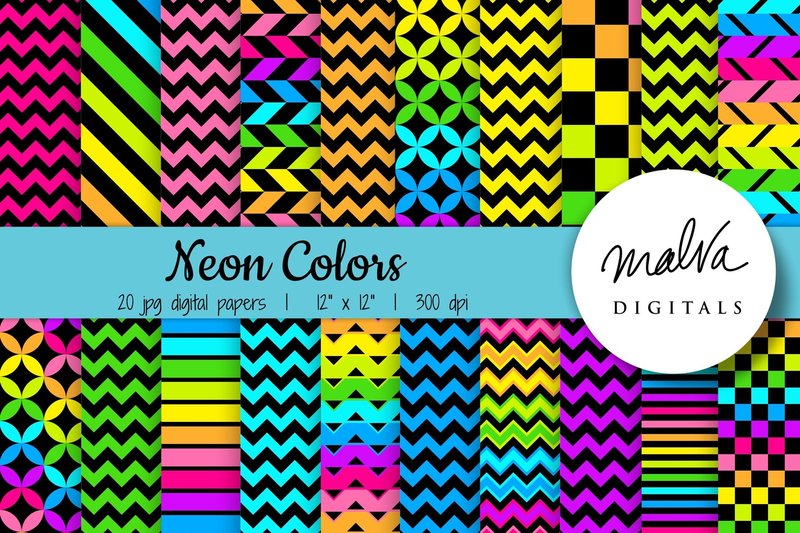 Neon Rainbow Geometric Patterns (by MalvaDigitals)