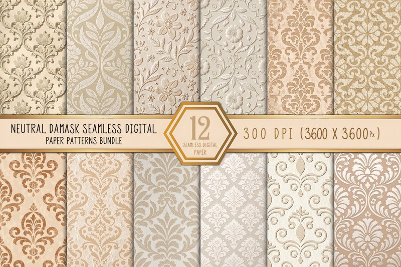 Neutral Damask Seamless Patterns Bundle (by Craftfiles-SVG)