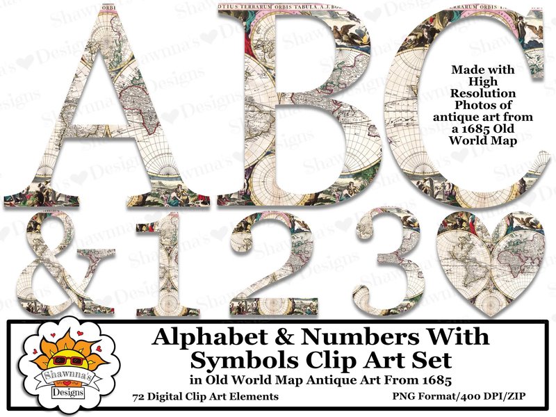 Old World Map Alphabet Clipart Set (by Shawnna's Designs)