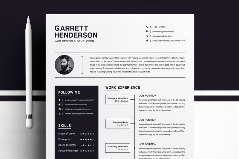 One Page Resume Template + Cover Letter (by ResumeInventor)