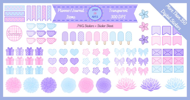 Pastel Color Planner & Journal Stickers Bundle (by sara_sb2000)