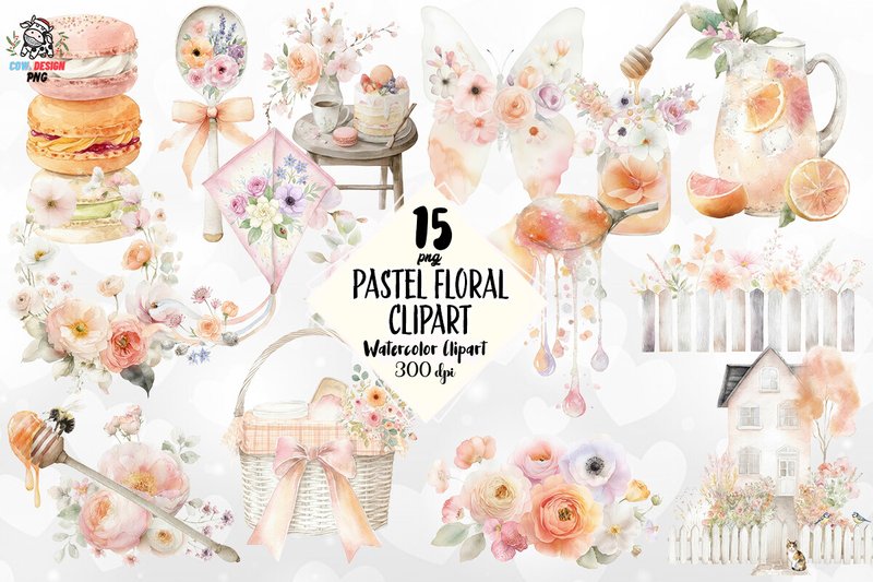 Pastel Floral Clipart PNG (by COW.design)
