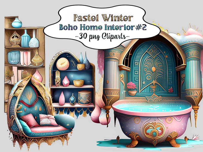 Pastel Winter Boho Home Interior #2 (by EdeniaArtStudio)