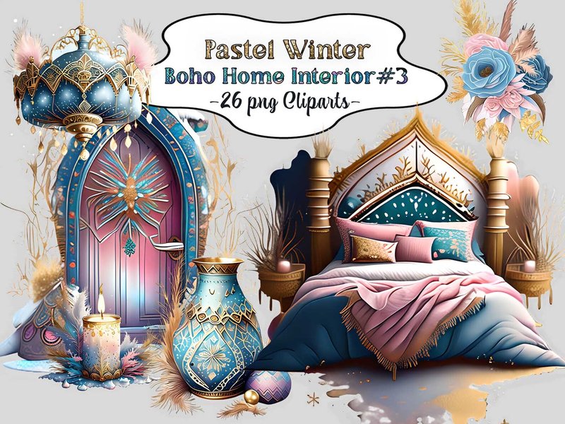 Pastel Winter Boho Home Interior #3 (by EdeniaArtStudio)
