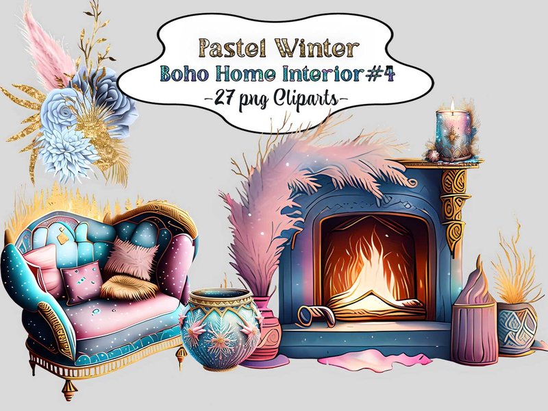 Pastel Winter Boho Home Interior #4 (by EdeniaArtStudio)