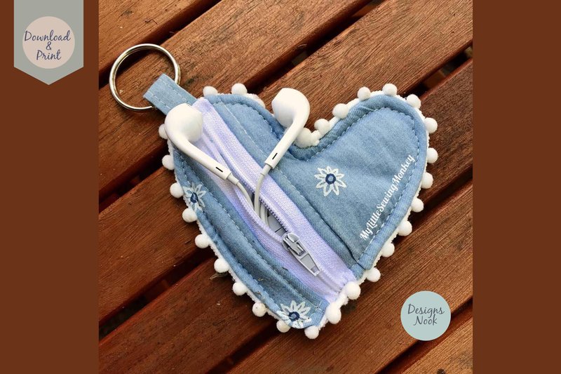 PDF Sewing Pattern, Heart Shaped Purse (by DESIGNS NOOK)
