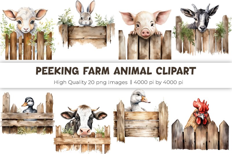 Peeking Farm Animal Clipart (by mirazooze)