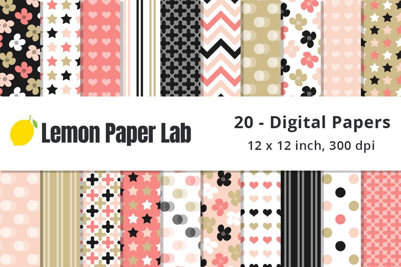 Pink, Black and Tan Geometric Patterns (by Lemon Paper Lab)