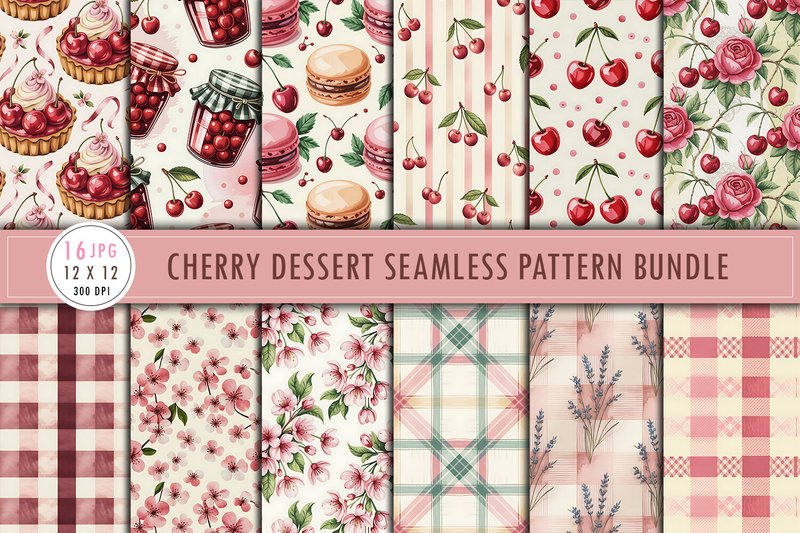 Pink Floral Cherry Seamless Patterns (by Craftfiles-SVG)