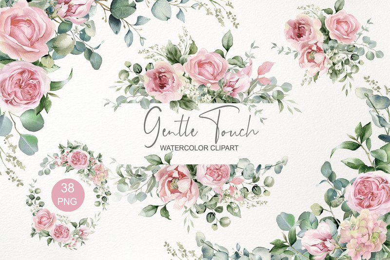 Pink Floral Clipart. Watercolor Flowers (by WatercolorGardens)