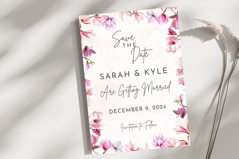 Pink Floral Save the Date Announcement (by Kat Trinity Designs)